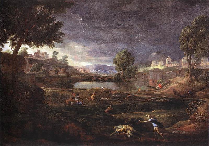 Strormy Landscape with Pyramus and Thisbe, POUSSIN, Nicolas